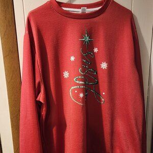Red Christmas Sweatshirt 2XL Holiday Graphic Pullover Snowflake Festive Cozy Top